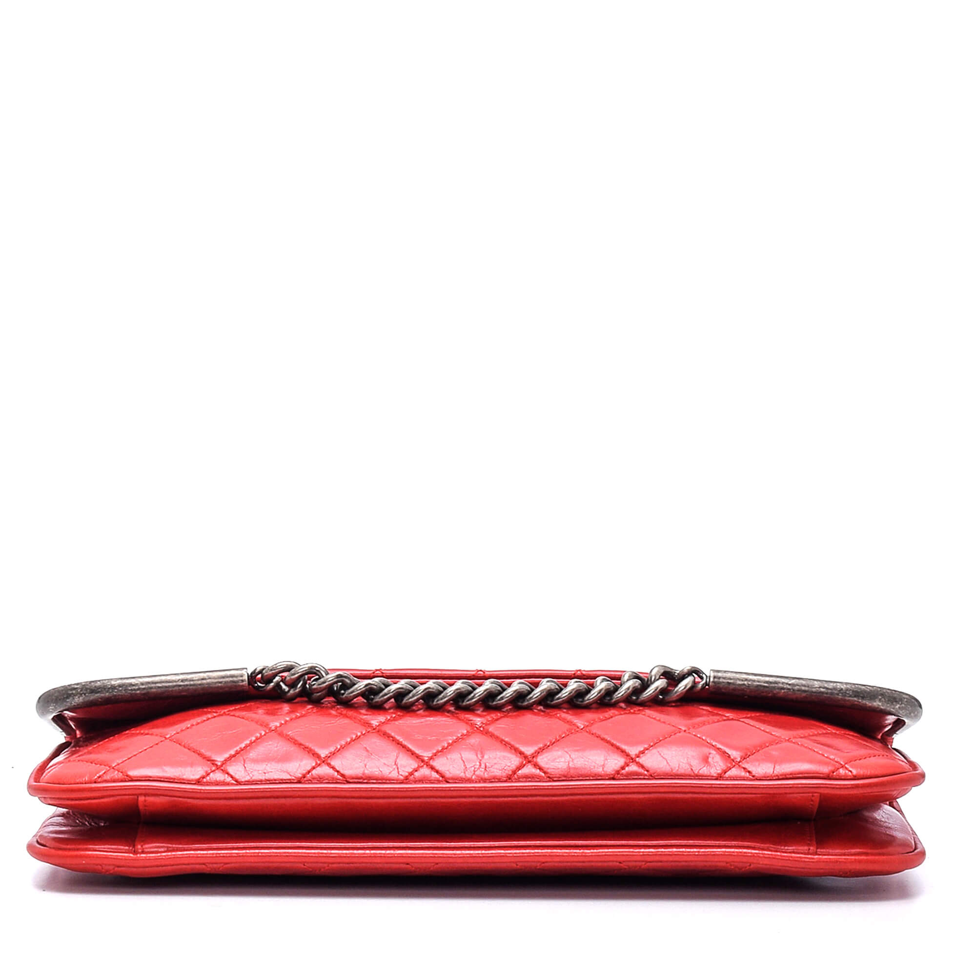 Chanel - Red Quilted Distressed Lambskin Leather Chain Clutch